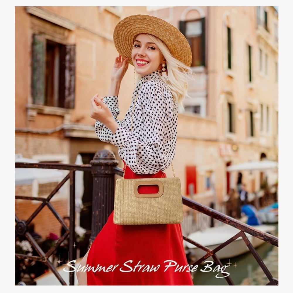 🆕 Clutch Purses for Women, Top Handle Straw Purse Handbags, Summer Crossbody - Picture 3 of 7